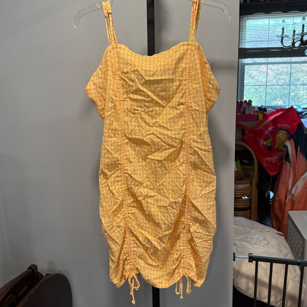 Wild Fable Ruched Bodycon Yellow and Pink Gingham Mini Dress, size XXL - Picture 2 of 7